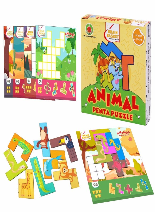BRAIN BASKET Animal Penta Puzzle - Fun Animal Block Puzzle for Kids | Farm and Wild Animals Block Game Set, Jigsaw Educational Puzzle Game, Ages 2 to 8 Years| Puzzle & Scrabble Game for Kids - Image 1